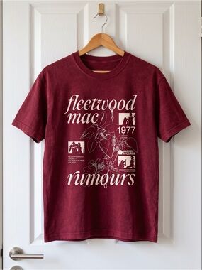 Fleetwood Mac Rumours 1977 Botanical Line Art Red T-Shirt